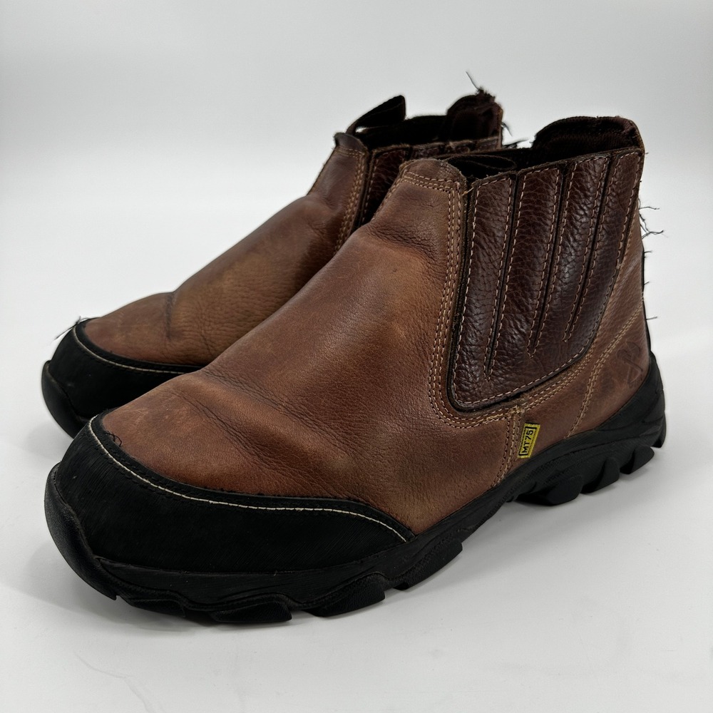 Iron Age‎ Mens Brown Leather Slip On Work Boots Metatarsal Guard Workwear Safety